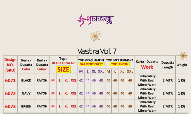 Vastra Vol 7 By Shubhvastra Rayon Navratri Kurta With Dupatta Orders In India